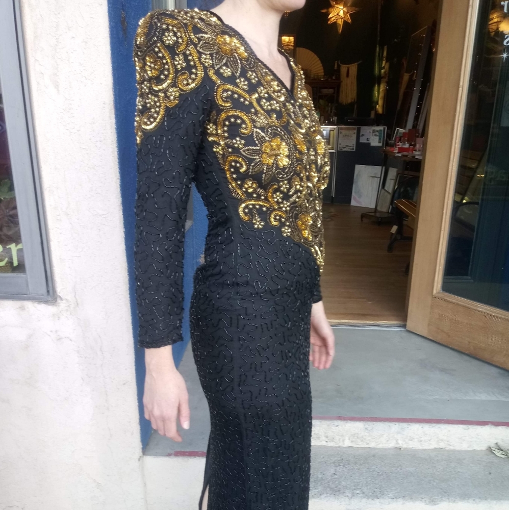 VTG 80's SCALA Silk&Beaded Open Back Evening Gown